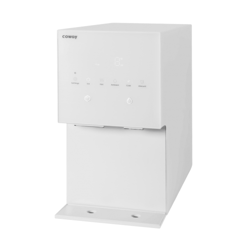 White Coway CHPI-7520L water purifier with touch control panel featuring settings for ice, hot, ambient, cold, and amount.