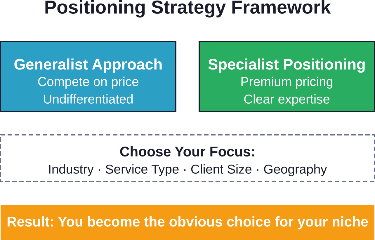 Specialist positioning allows firms to command premium pricing and attract ideal clients rather than competing as a commodity.