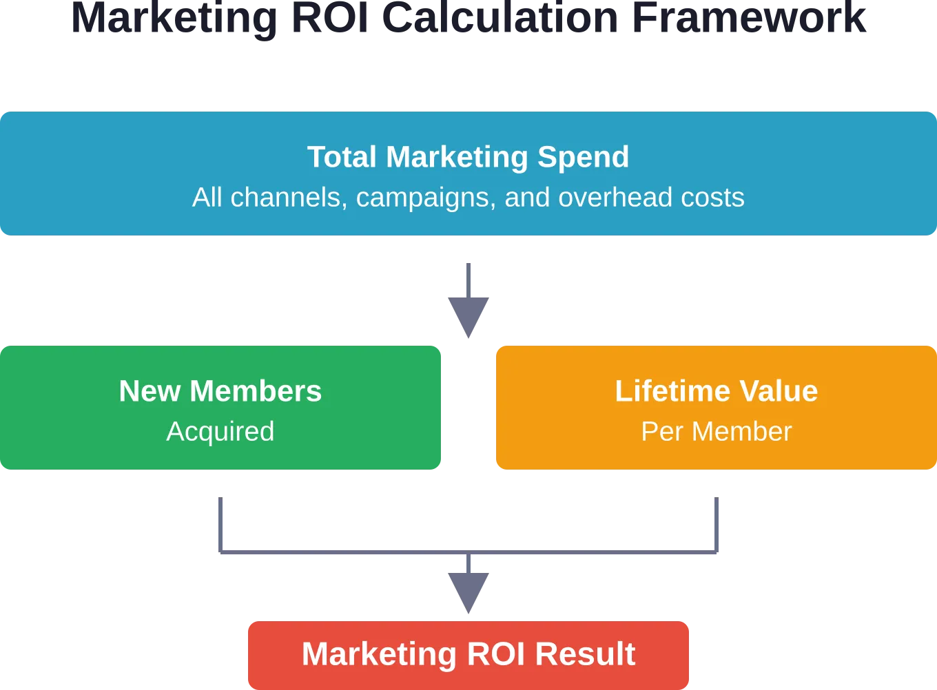 Framework for calculating marketing return on investment based on member acquisition and lifetime value