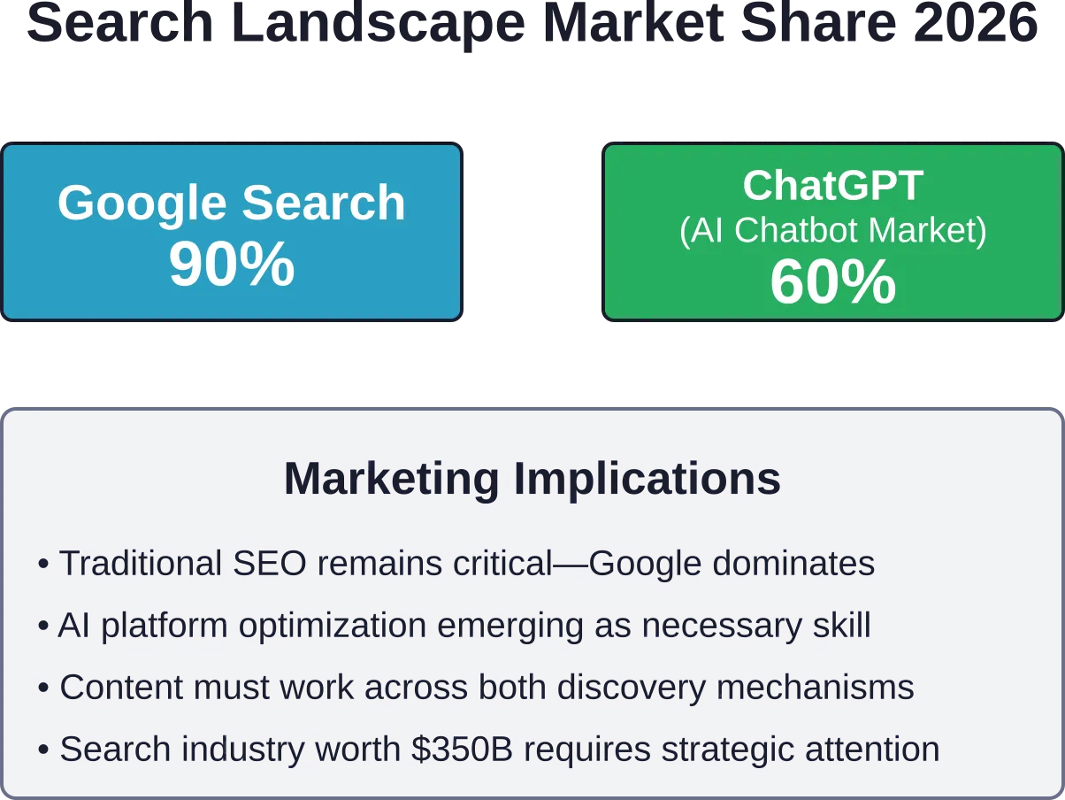 Search behavior is fragmenting between traditional engines and AI platforms, requiring marketers to optimize for both discovery mechanisms based on MIT research data.