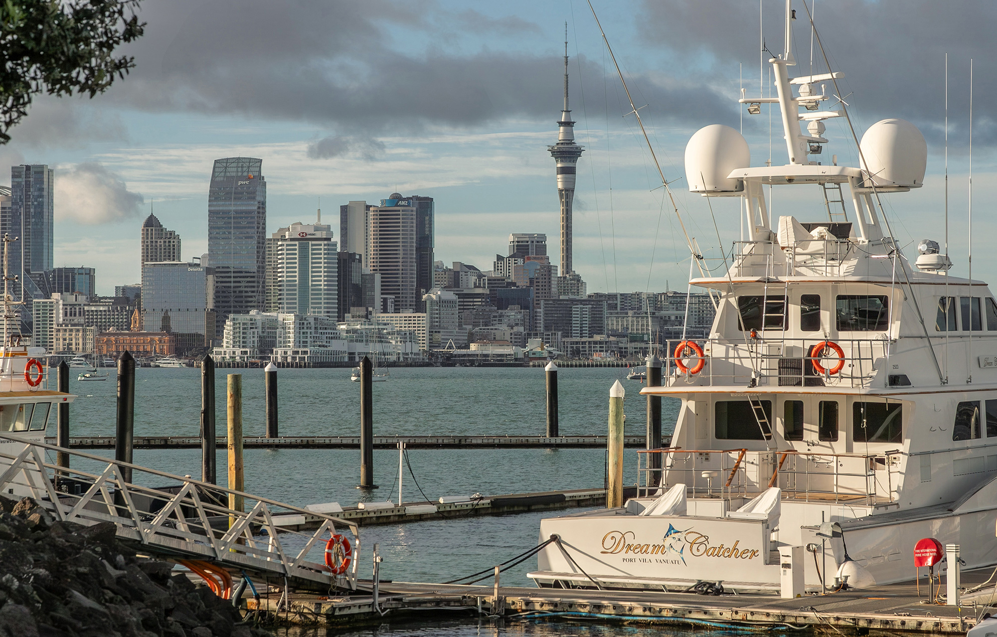 A superyacht at Bayswater looking across to the city