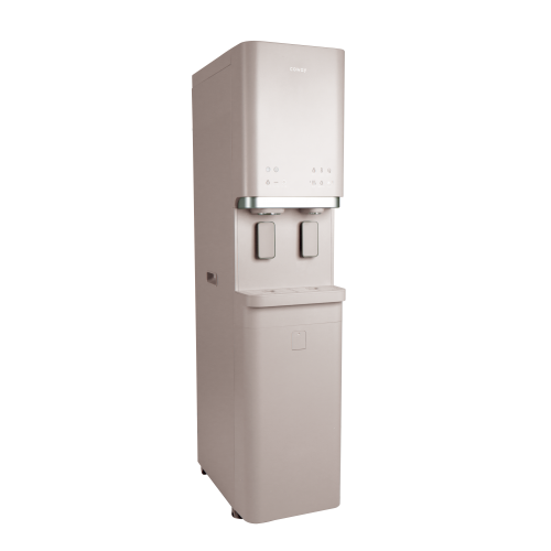 Modern beige Coway CHPI-620L-plus water purifier with two push-lever taps and a drip tray.