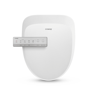Coway BA-42A bidet toilet seat with remote control featuring multiple function buttons.