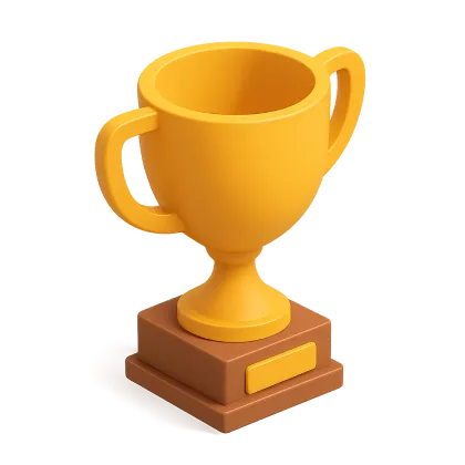 3D illustration of a golden trophy with a brown base