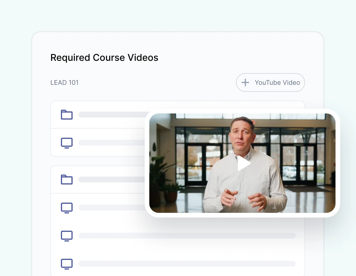 Crowd at a concert with raised hands, surrounded by vibrant stage lights, alongside a course video list titled "LEAD 101."
