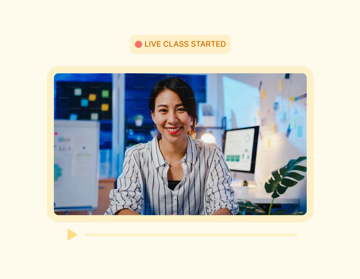 Smiling online class instructor during a live session