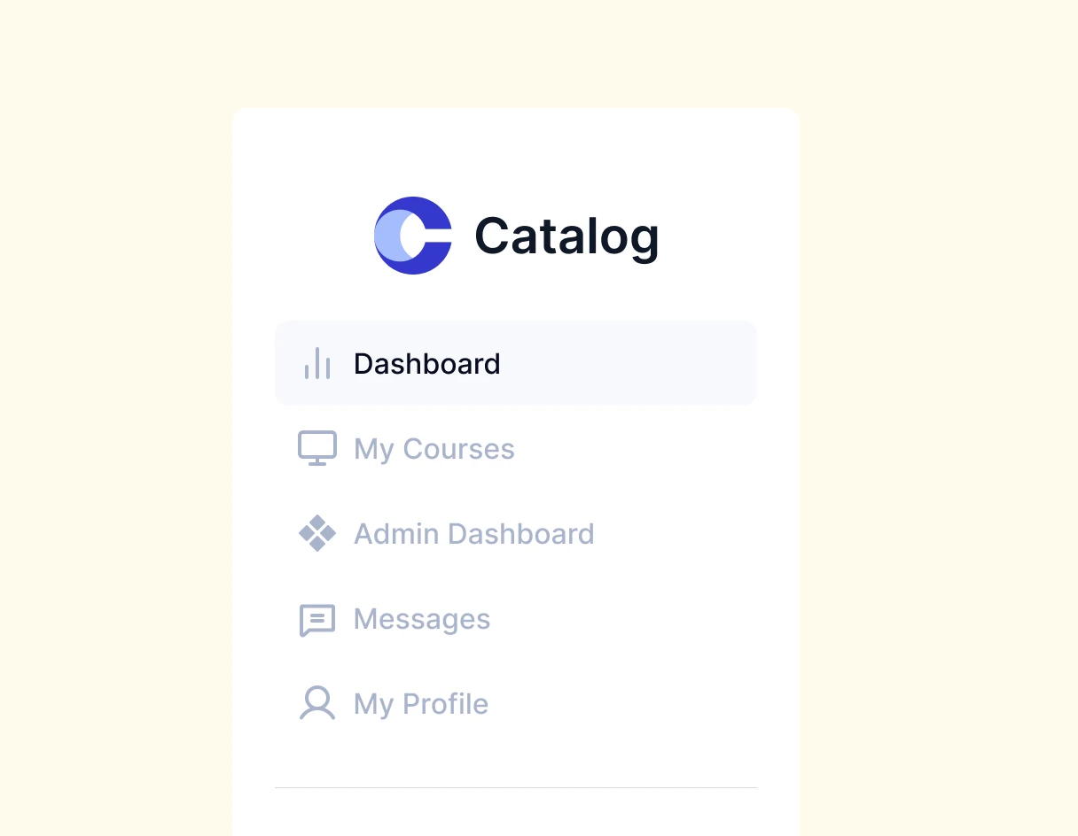 User interface of the Catalog dashboard showing course management options.