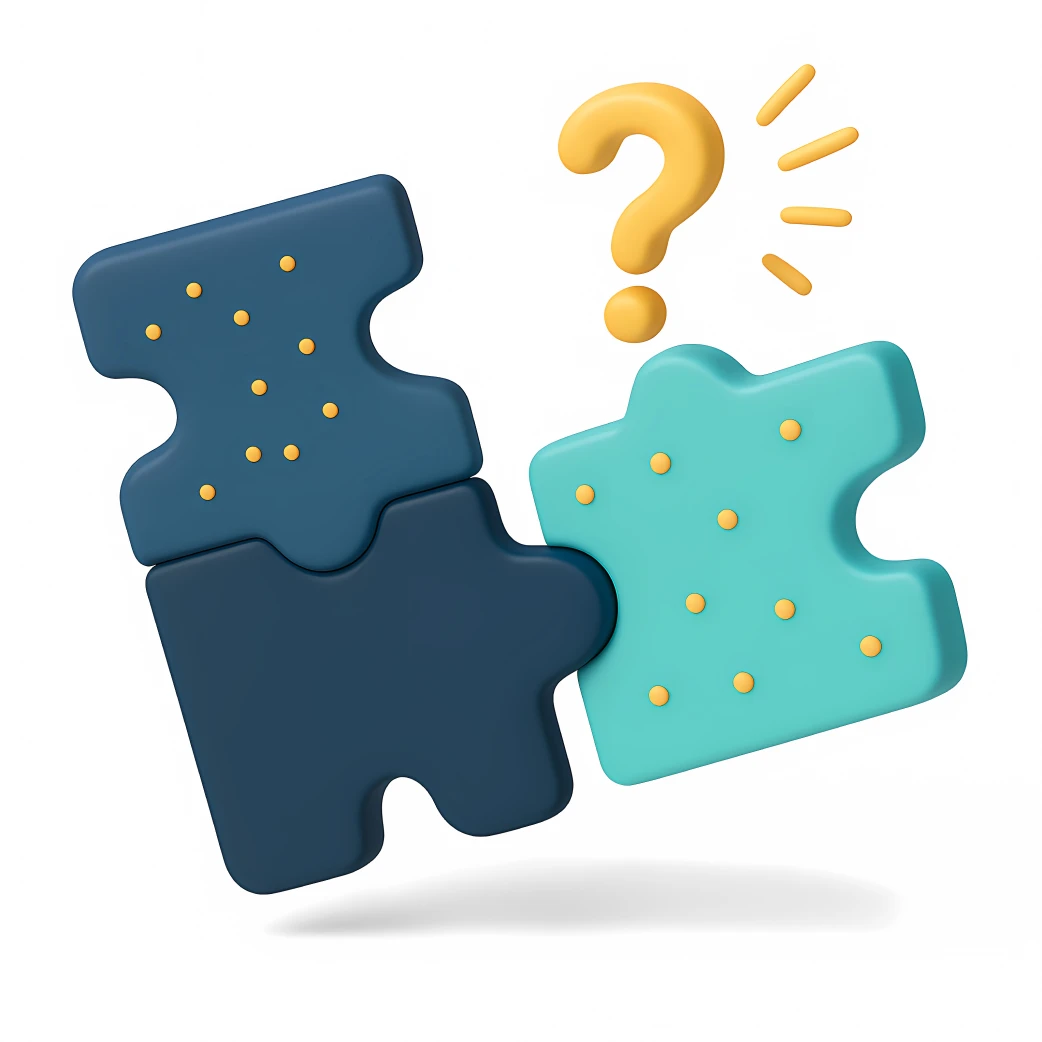 Two colorful puzzle pieces with a question mark