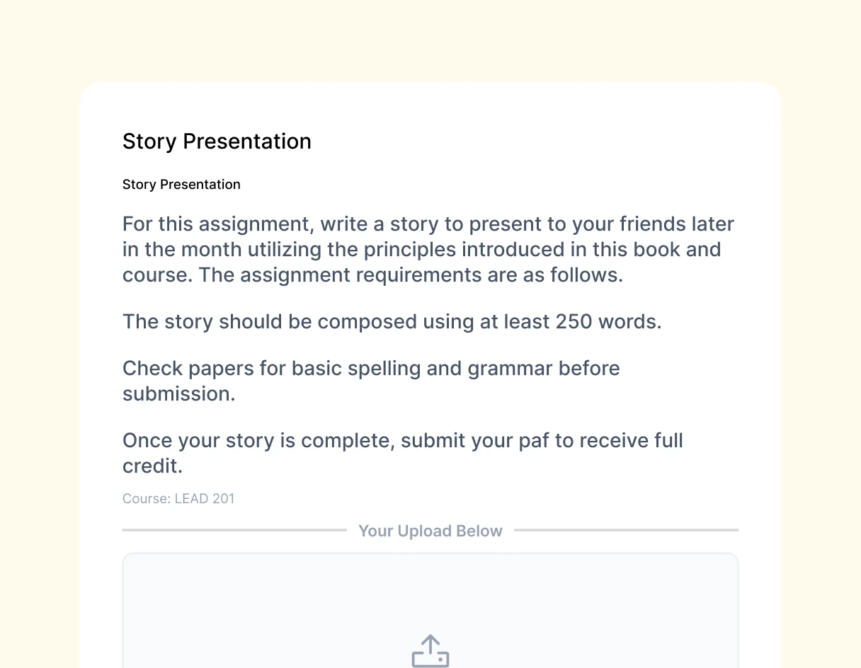 Instructions for a story presentation assignment in a course.