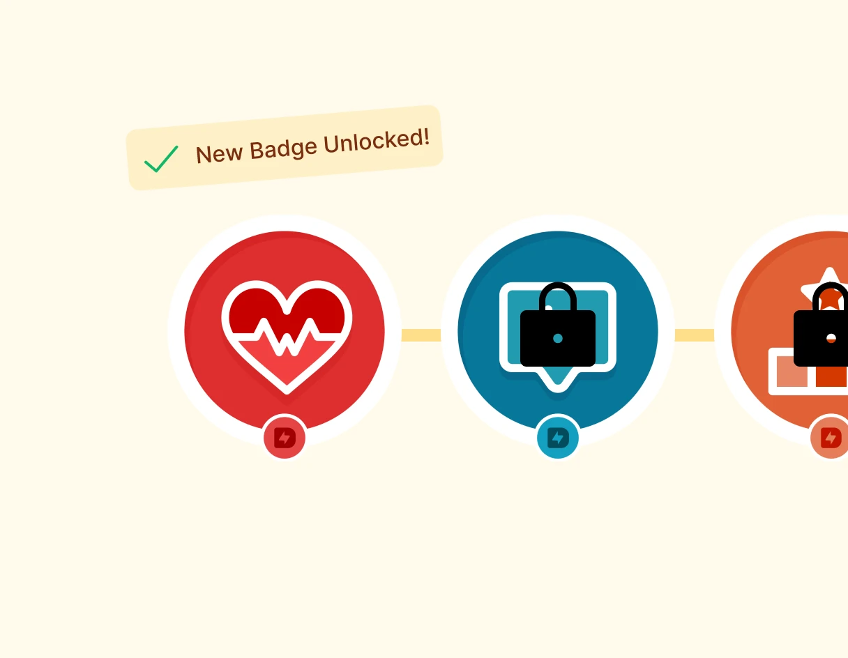 New badge unlocked for health achievement with heart icon.