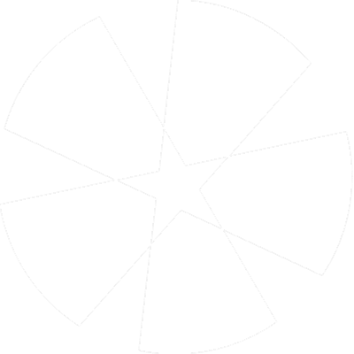Black star shape in the center with six white trapezoid segments radiating outward on a black background.