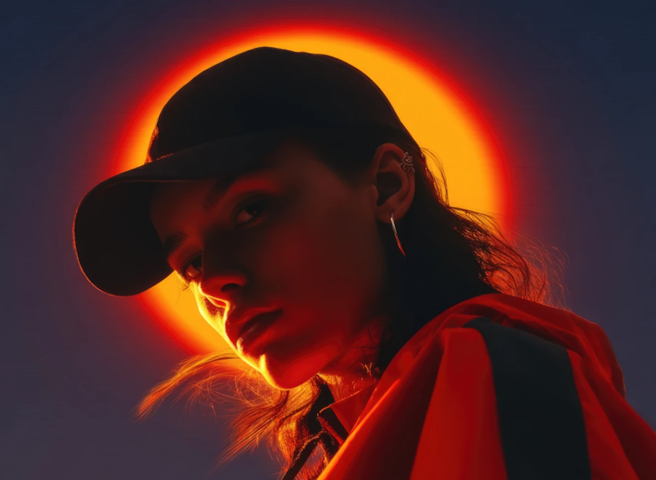 Portrait with glowing halo light effect.