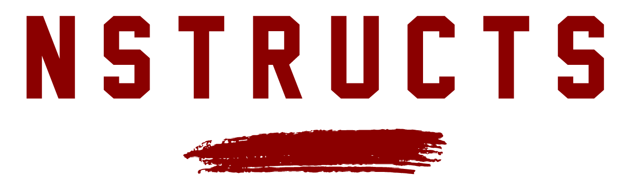 NSTRUCTS' in red block letters with a red paint stroke below.