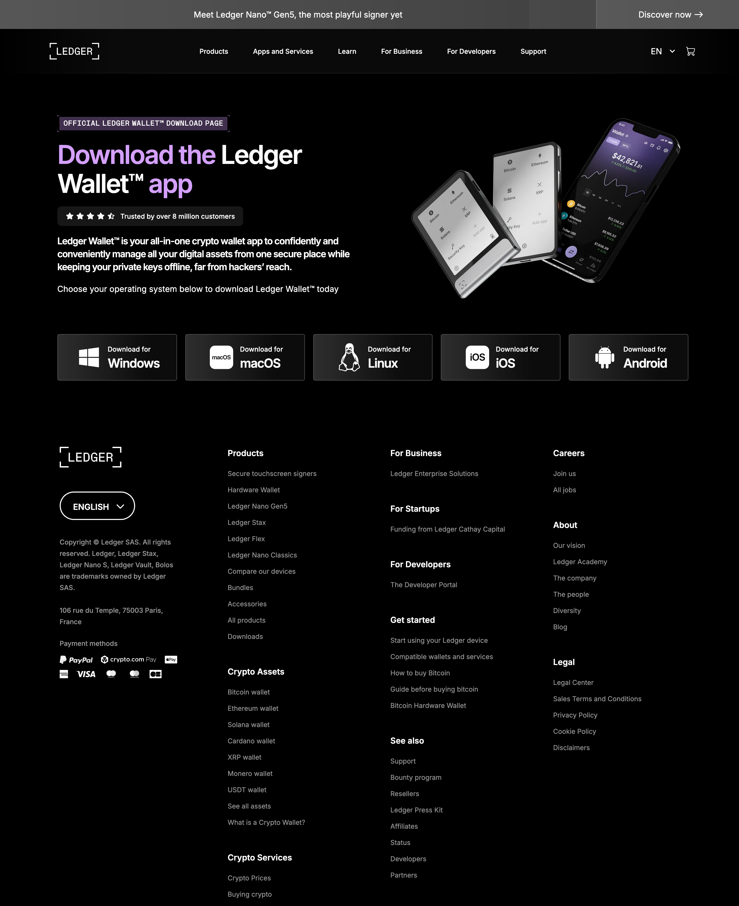Ledger hardware wallet setup screen