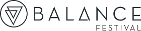 Balance Festival logo with geometric triangle design and stylized text.
