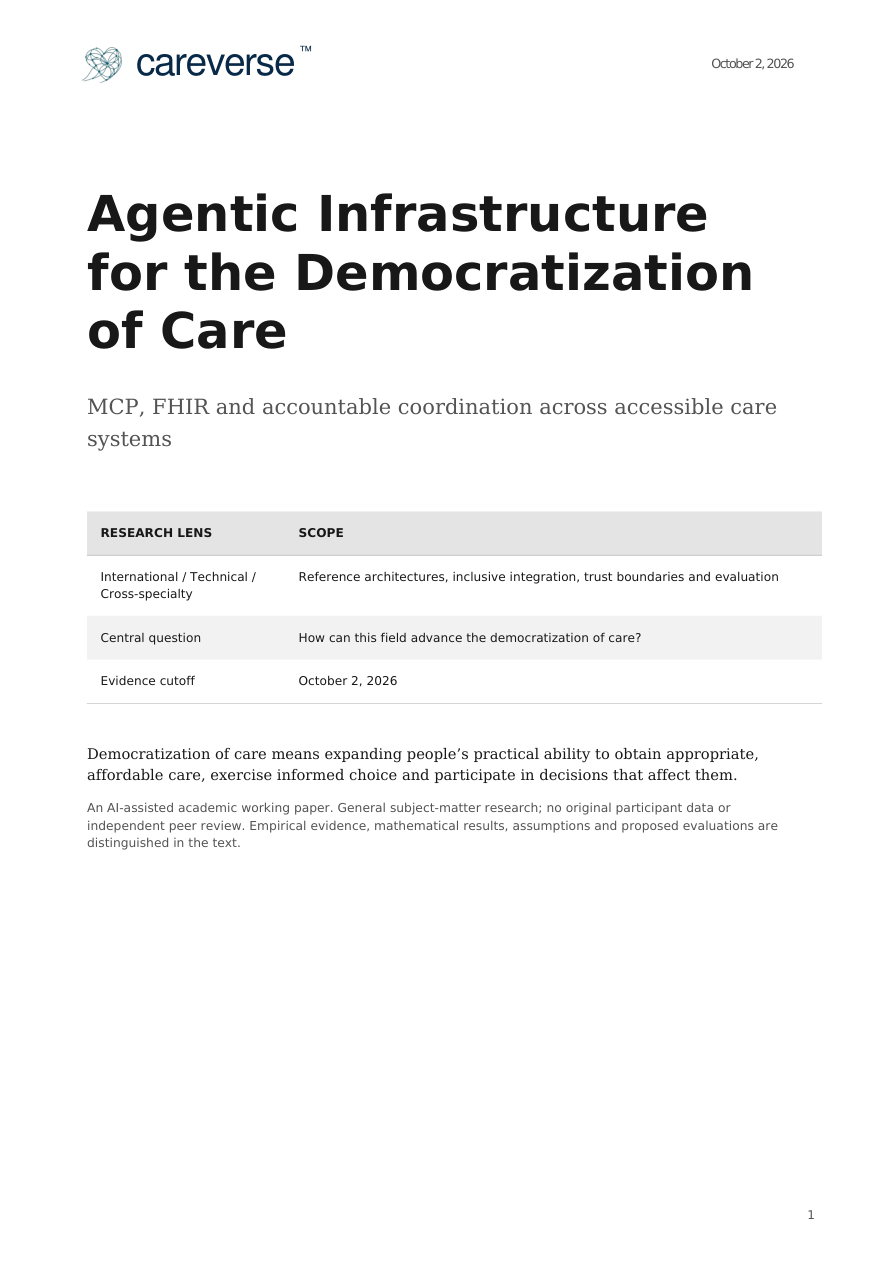 Agentic Infrastructure for the Democratization of Care — paper cover
