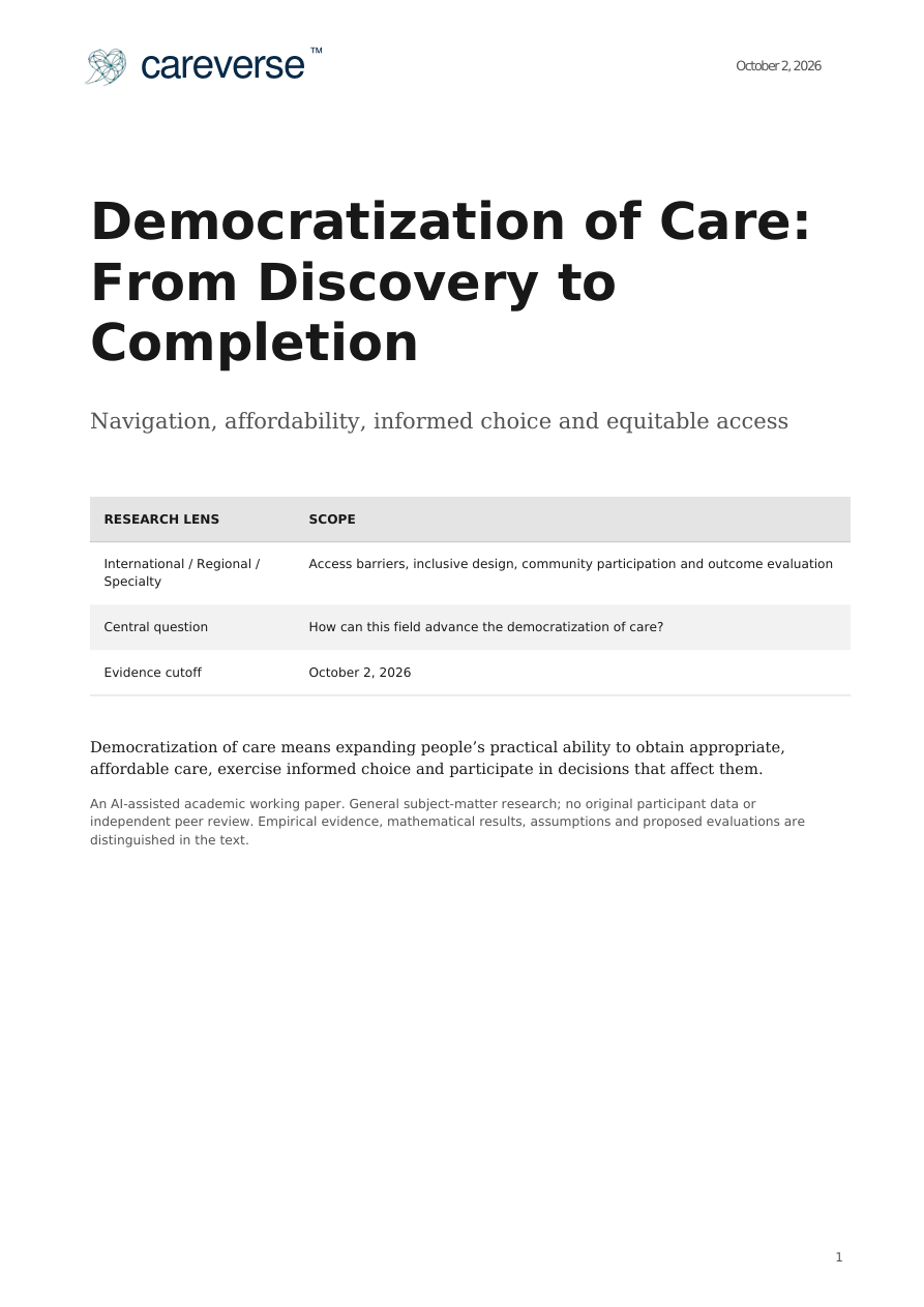 Democratization of Care: From Discovery to Completion — paper cover