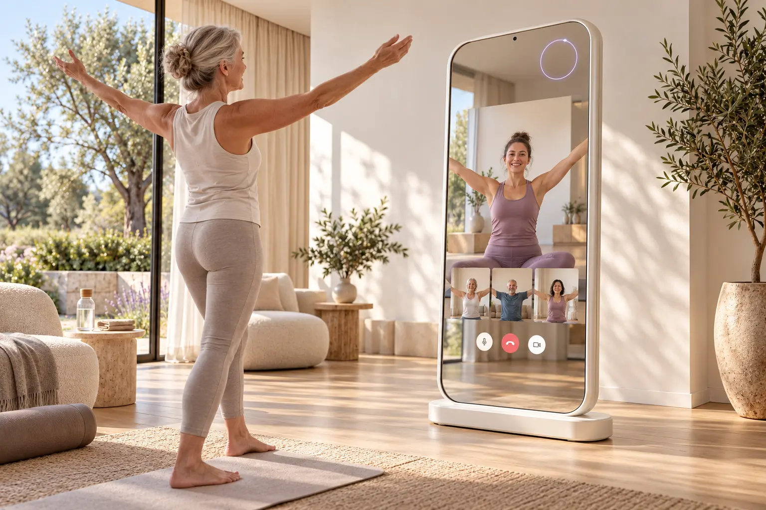 Lidia Mirror Grand concept in use during a live guided group wellness class