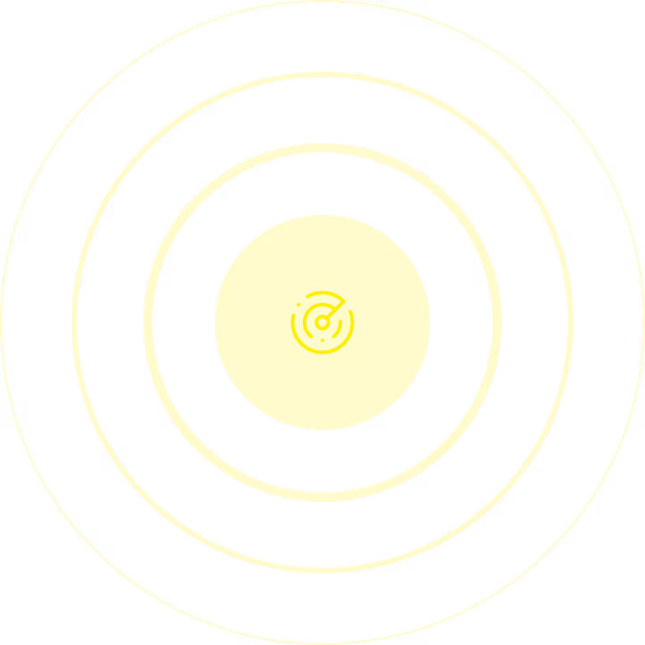 Bright yellow concentric circles on a black background resembling a radar screen.