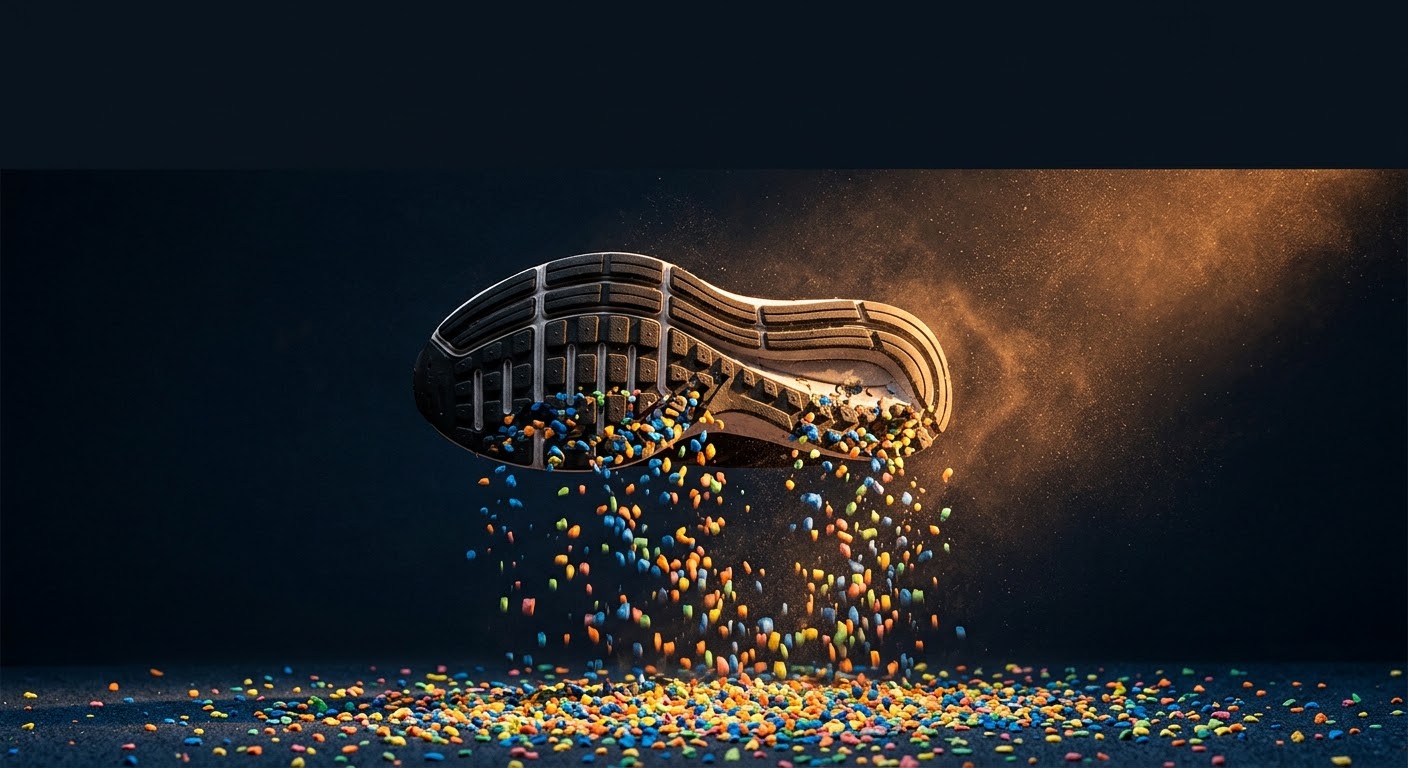 Semelle de chaussure libérant des granulats colorés de PCE Calzado
