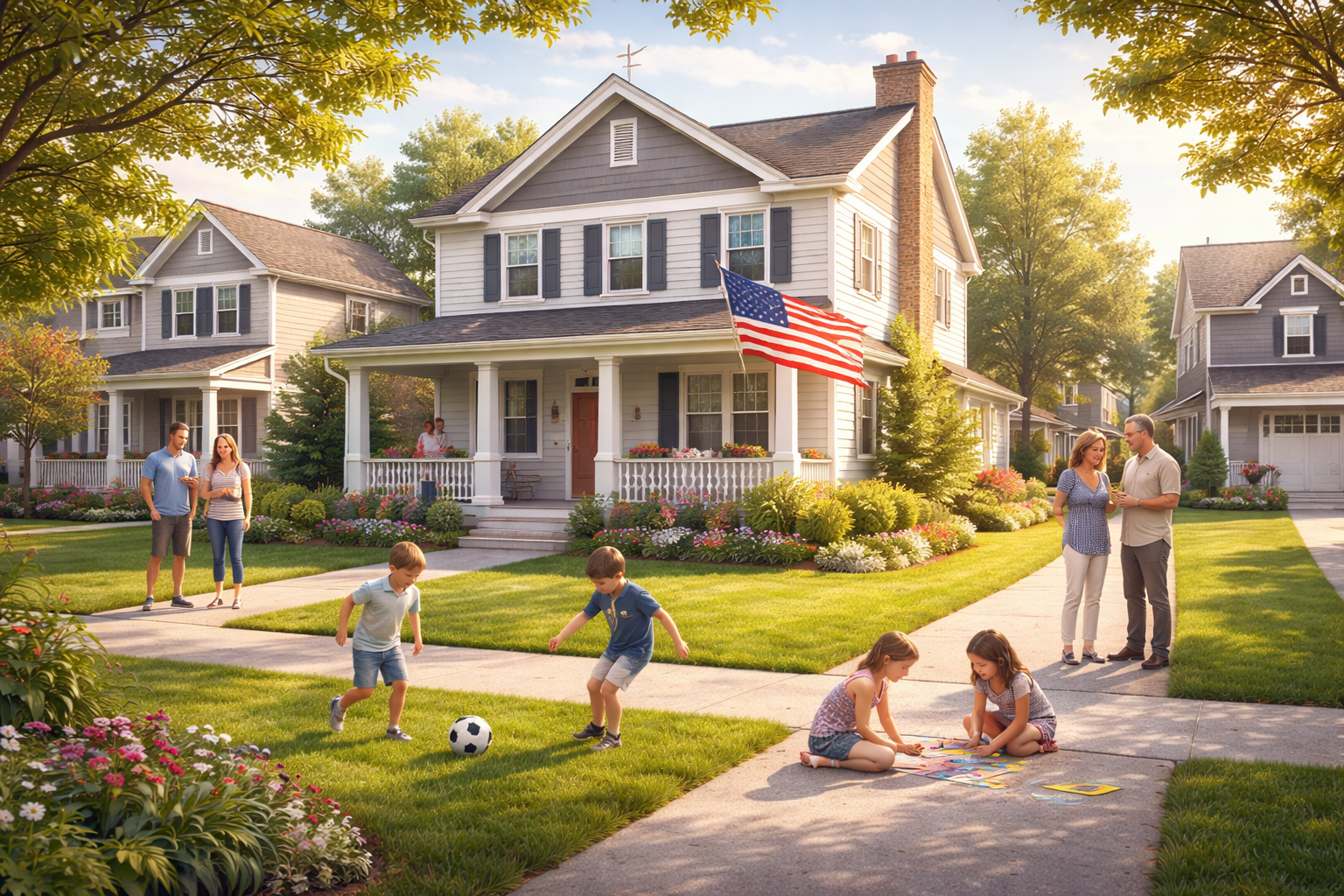 Familienfreundliche Wohngegend im Metro Detroit Raum mit spielenden Kindern