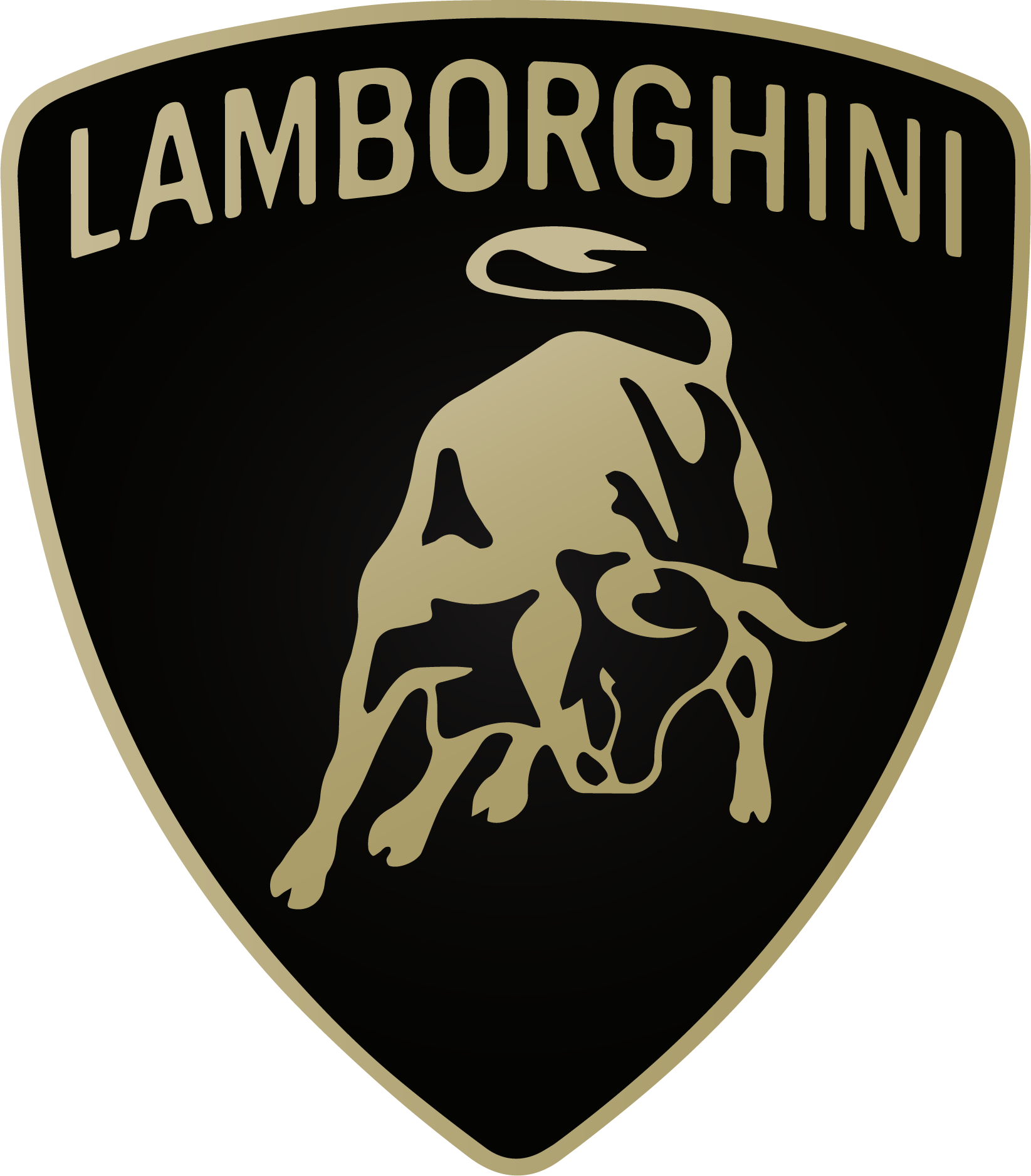 Lamborghini emblem featuring a gold charging bull on a black shield background.