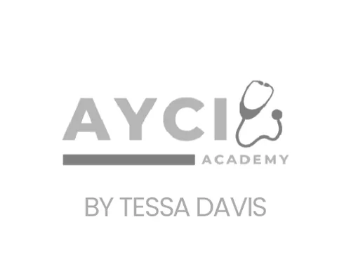 AYCI Academy logo featuring a stethoscope and text 'BY TESSA DAVIS' below.