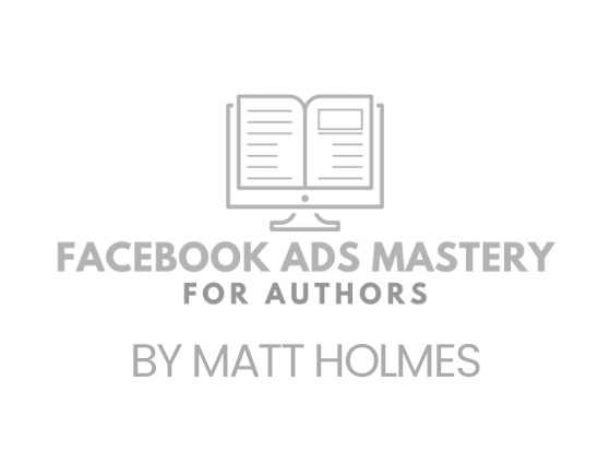 Logo featuring an open book on a computer screen with the text 'Facebook Ads Mastery for Authors by Matt Holmes'.