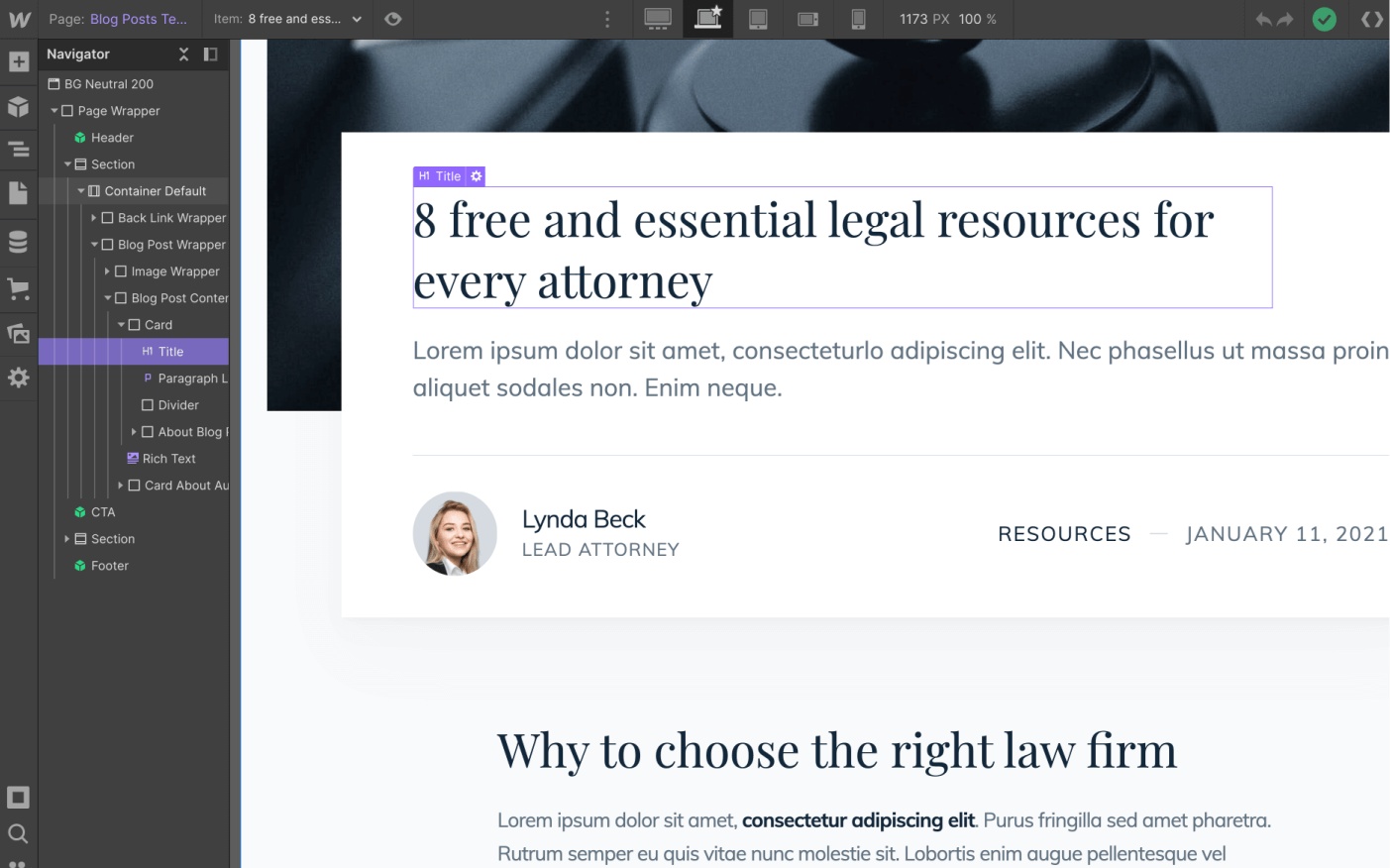 Dynamic Content CMS - Law Firm Webflow Template