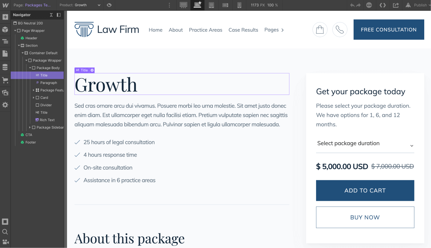 eCommerce Page - Law Firm Webflow Template