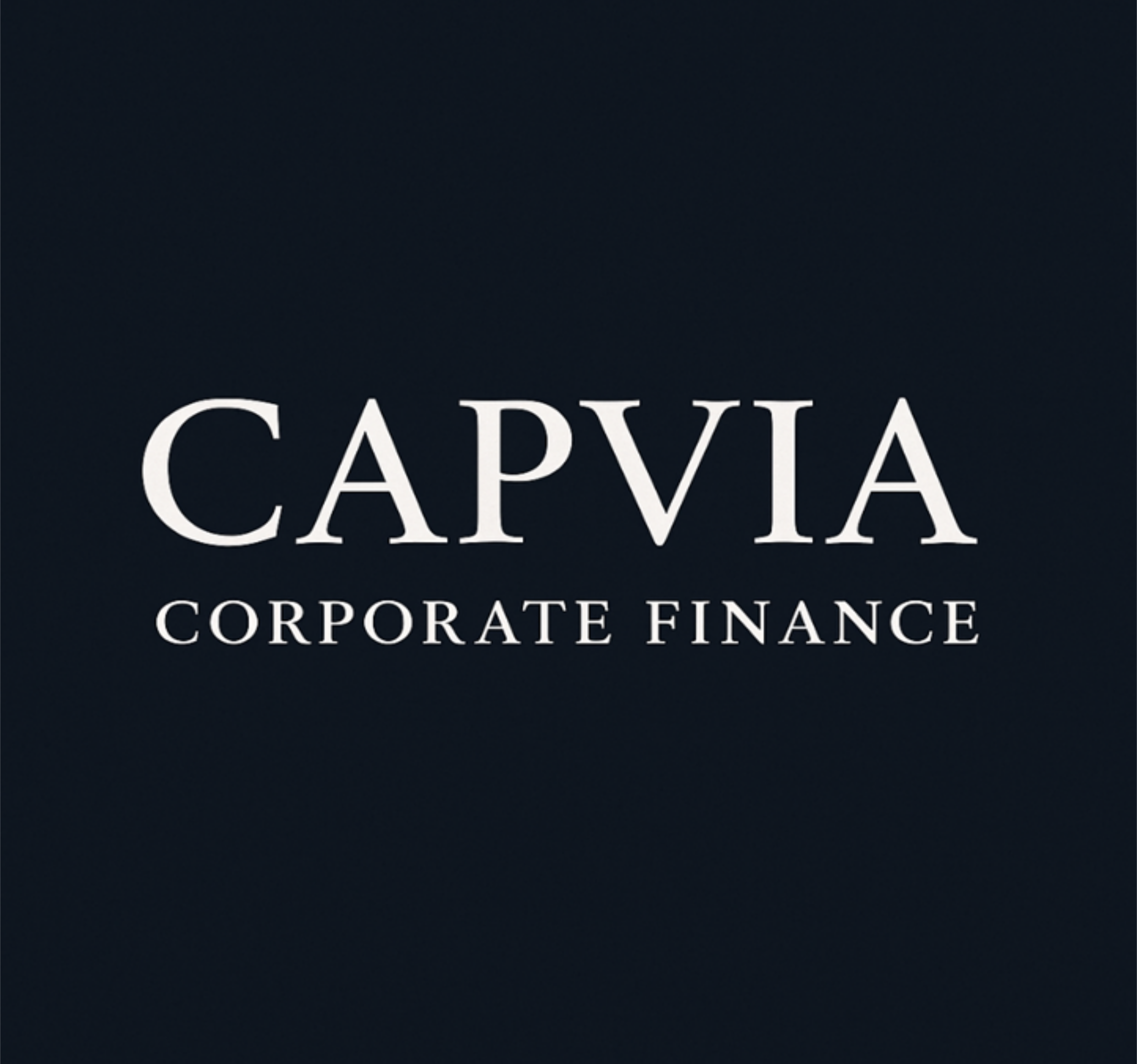 CAPVIA Corporate Finance logo with white text on a dark background.