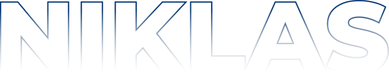 The word NIKLAS in large uppercase letters with a black and blue gradient outline.
