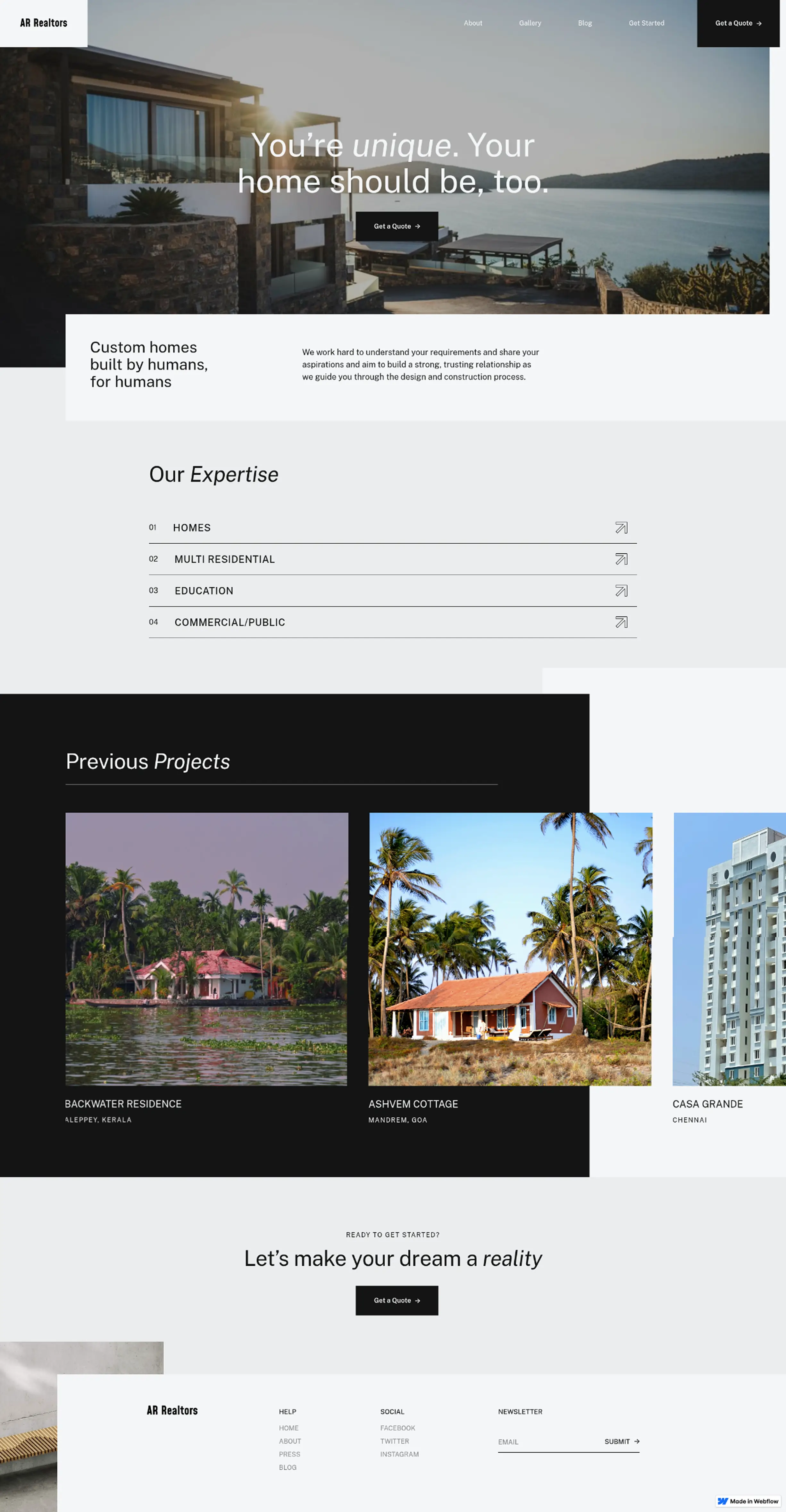 Image of AR realtors, landing page of a real estate company
