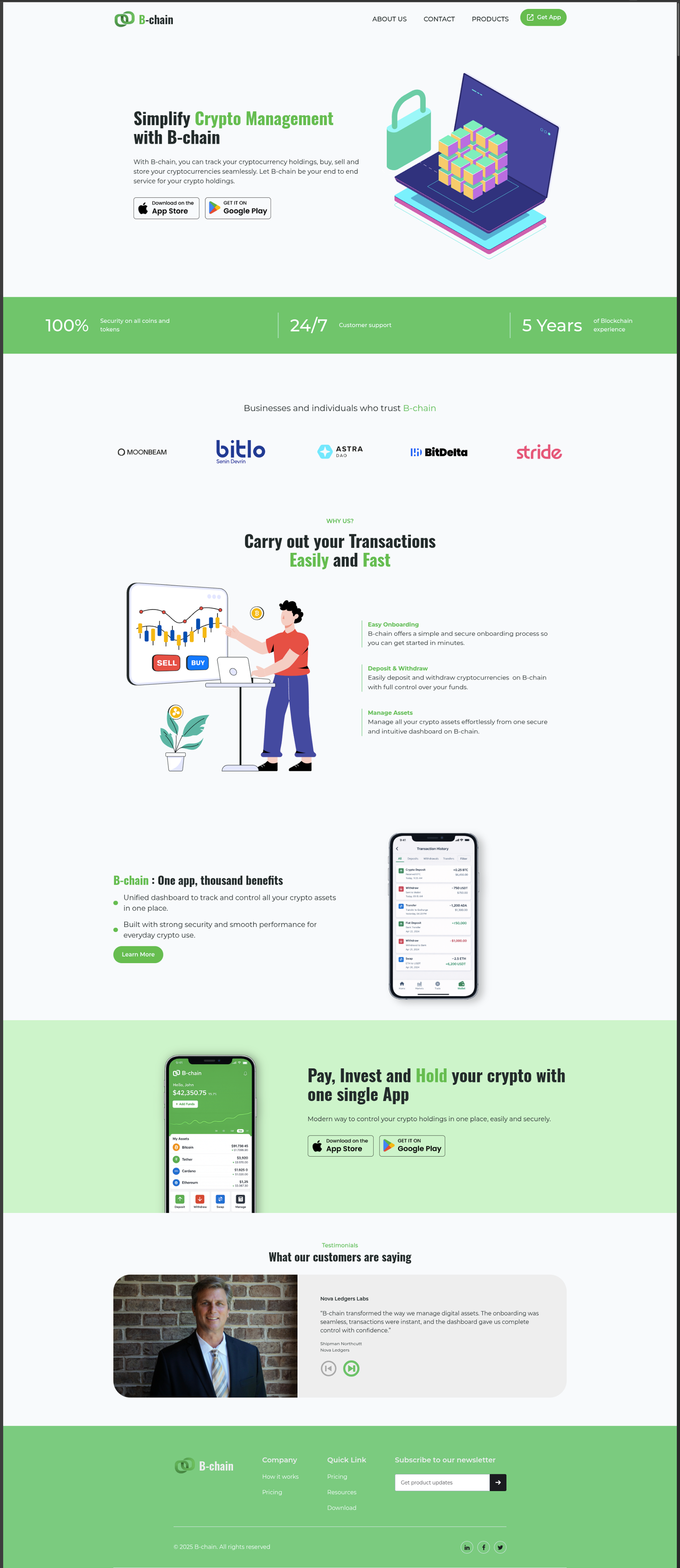 Image of B-chain, landing page for a blockchain platform