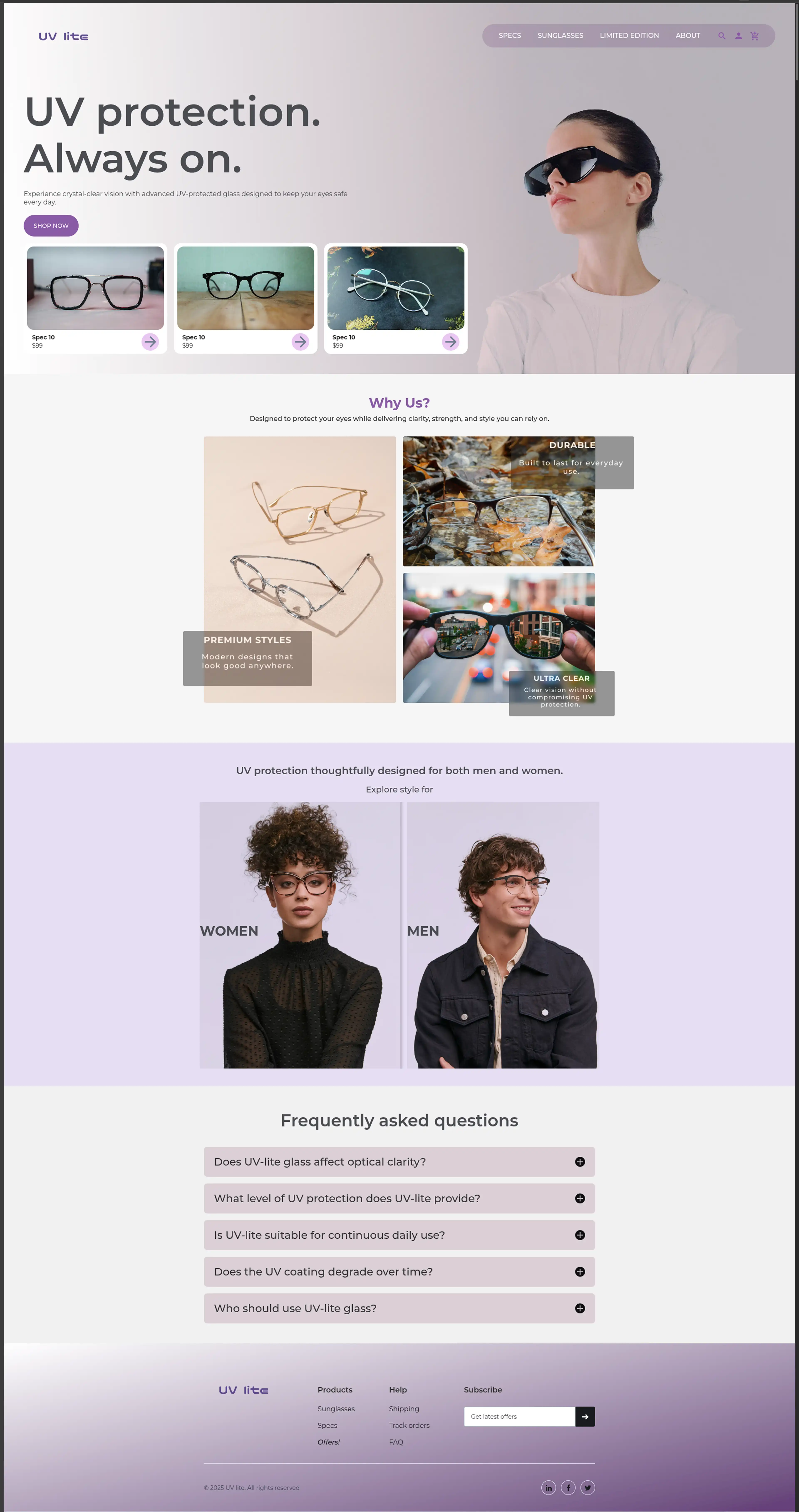 Image of UV lite, a e-commerce platform for glasses