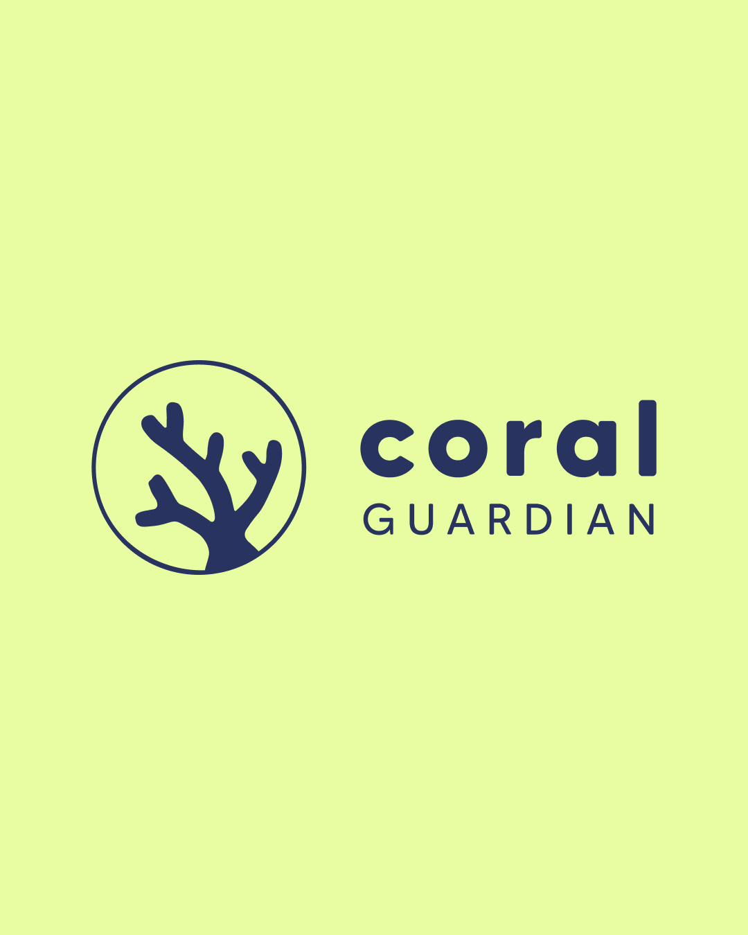 Thumbnail for Coral Guardian project, acid green background with Coral Guardian logo