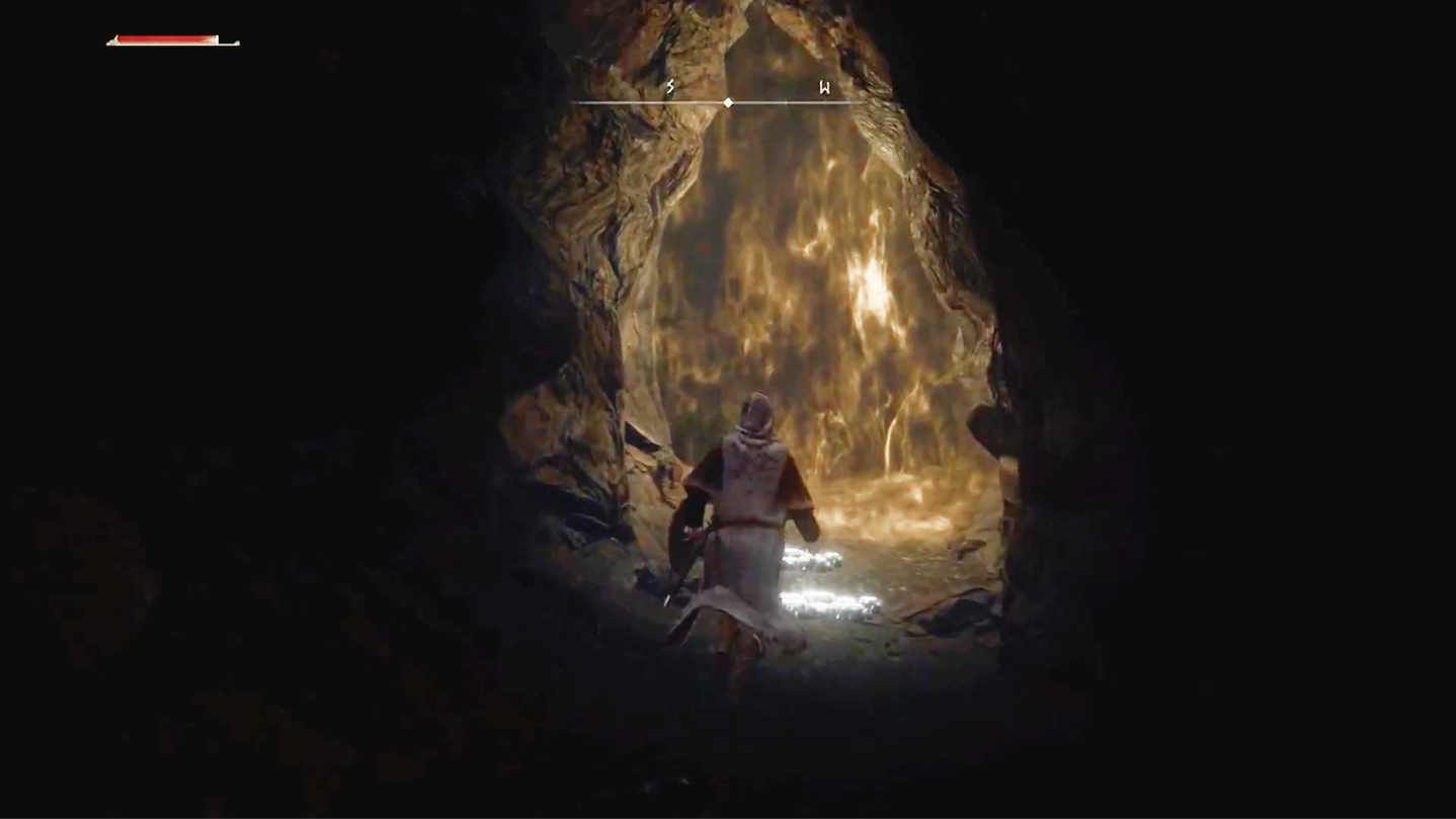 An in game screen with the yellow fog wall indicating a boss room.