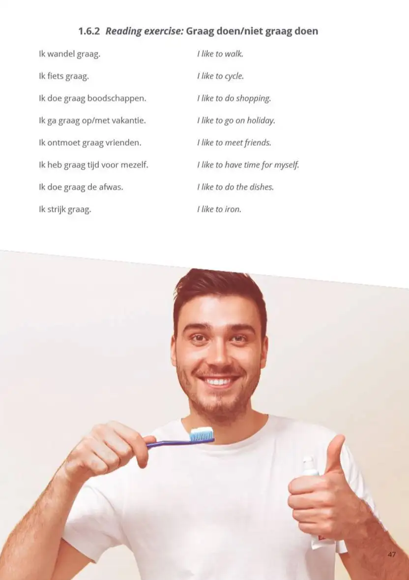 Voorbeeldpagina uit het 'Subclauses' taalboek: leesoefening met nadruk op complexe zinnen voor tandheelkundige professionals