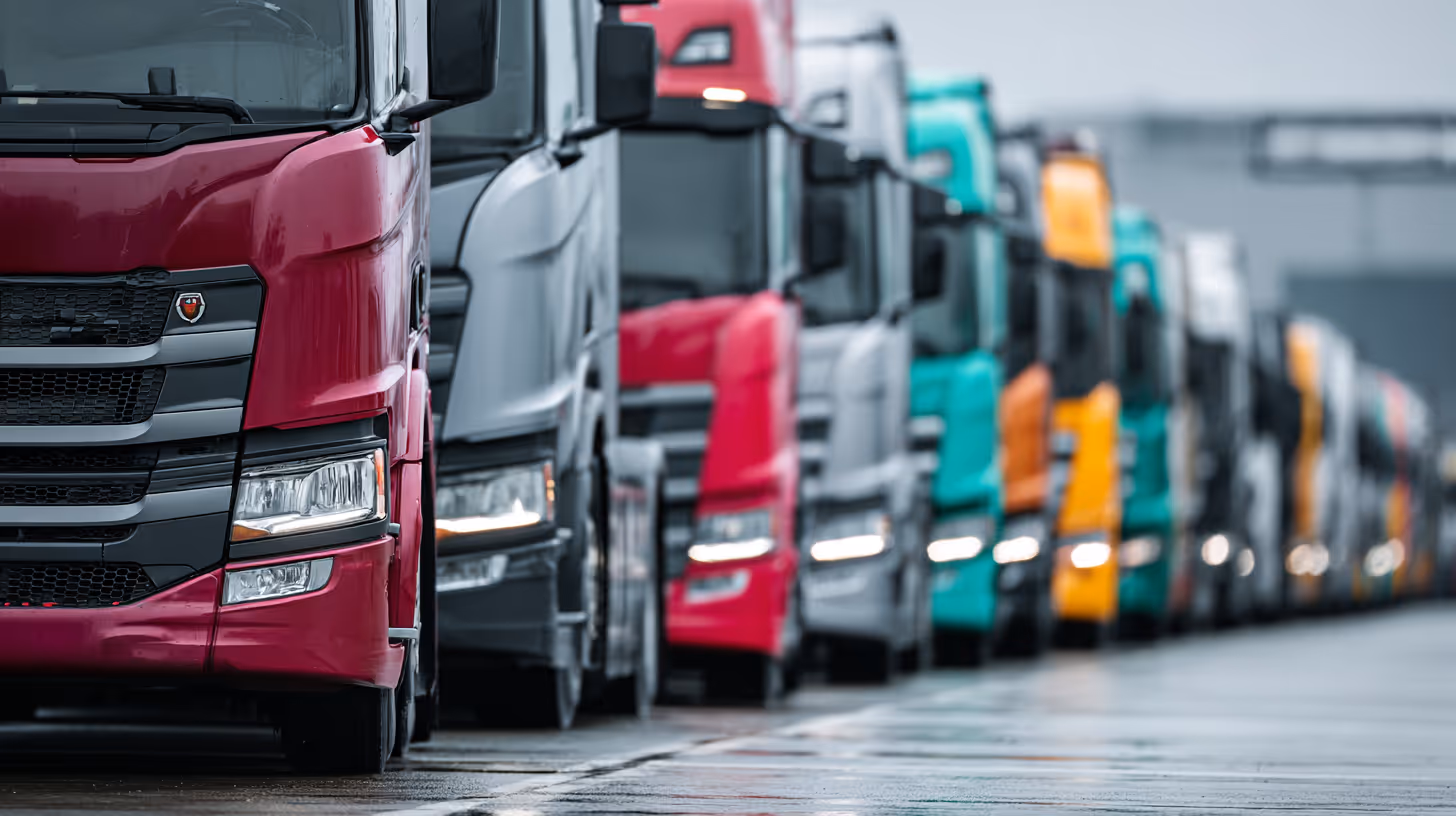 Blurred image of a large truck driving fast on a wet highway at sunrise or sunset, with trees on the roadside.