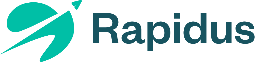 Rapidus company logo with a stylized teal circle and arrow next to the word Rapidus.