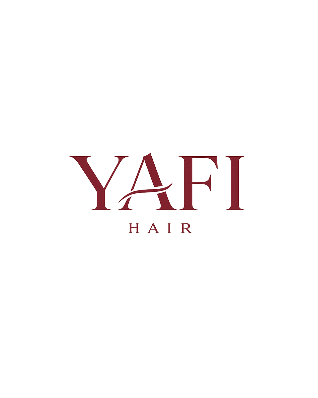 YAFI HAIR logo with a stylized letter A featuring a curved line through it.