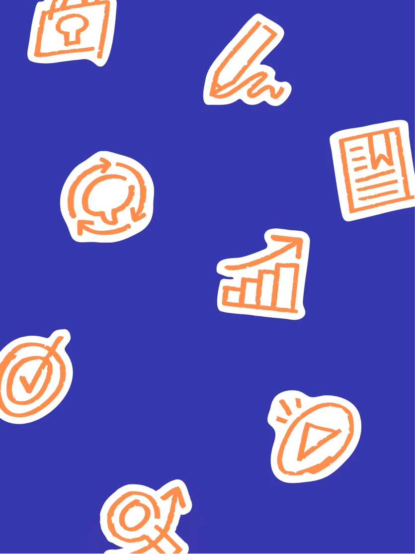 Set of hand-drawn orange icons that are part of the Langbay visual identity