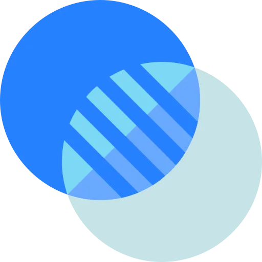Two overlapping blue circles with diagonal stripes visible in the overlapping section.