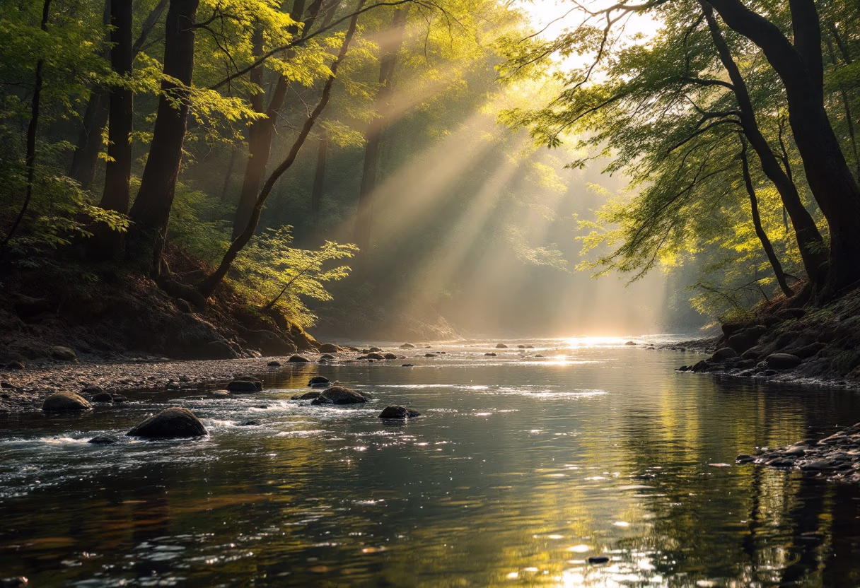 image of clean river running through a forest