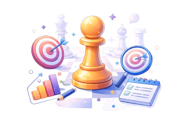 Ilustración de estrategia, planificación y toma de decisiones orientadas a resultados.