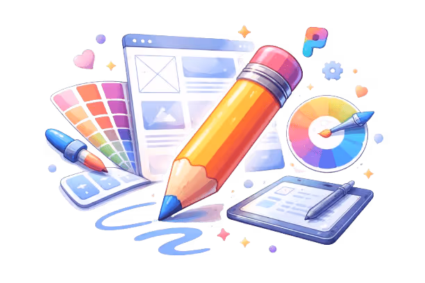 Ilustración de diseño creativo y creación visual aplicada al desarrollo de una página web.