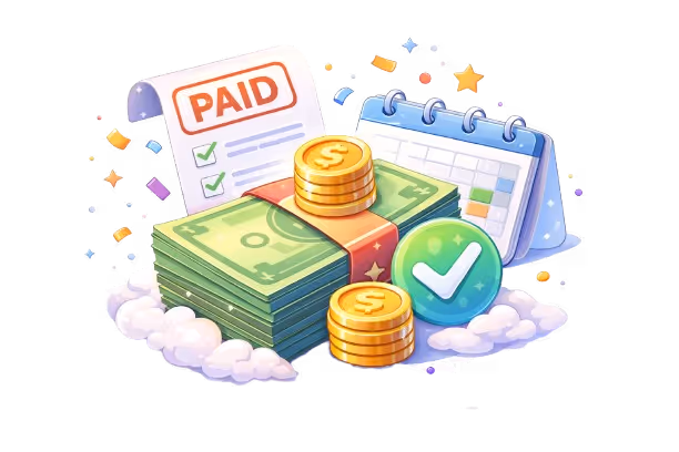 Ilustración que representa pago realizado con éxito y gestión económica completada.