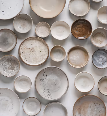 Assiettes et vaisselle artisanales utilisées pour un service traiteur brasero lors d’un événement convivial et haut de gamme.