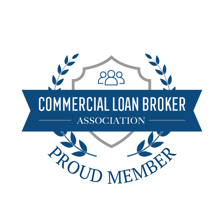 Commercial Loan Broker Association logo with a shield, laurel branches, and text Proud Member.