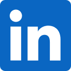 LinkedIn logo with white 'in' on a blue square background.